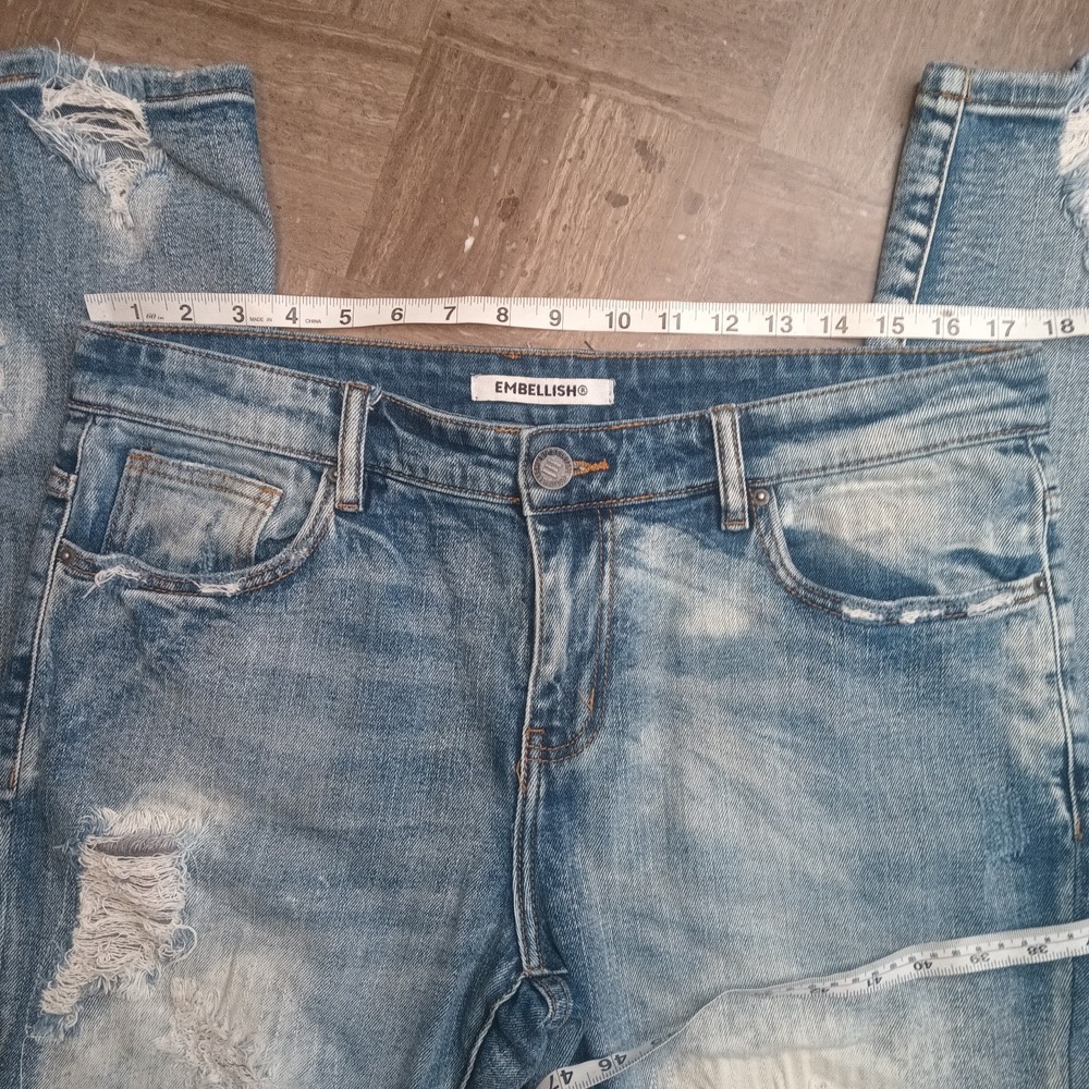 Embellish Jeans Straight 35x33 Mens Jeans Red‎ Thread Art Distressed Y2K Street - Picture 4 of 15